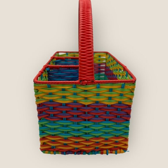 Woven Plastic Utensil and Napkin Basket With Handle Easter Spring Summer Party - Picture 6 of 7